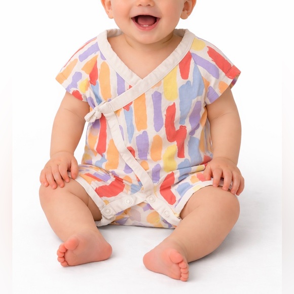 Monica + Andy Colorful Baby Kimono Romper Abstract Paint Strokes Pattern 3-6M - Picture 5 of 5
